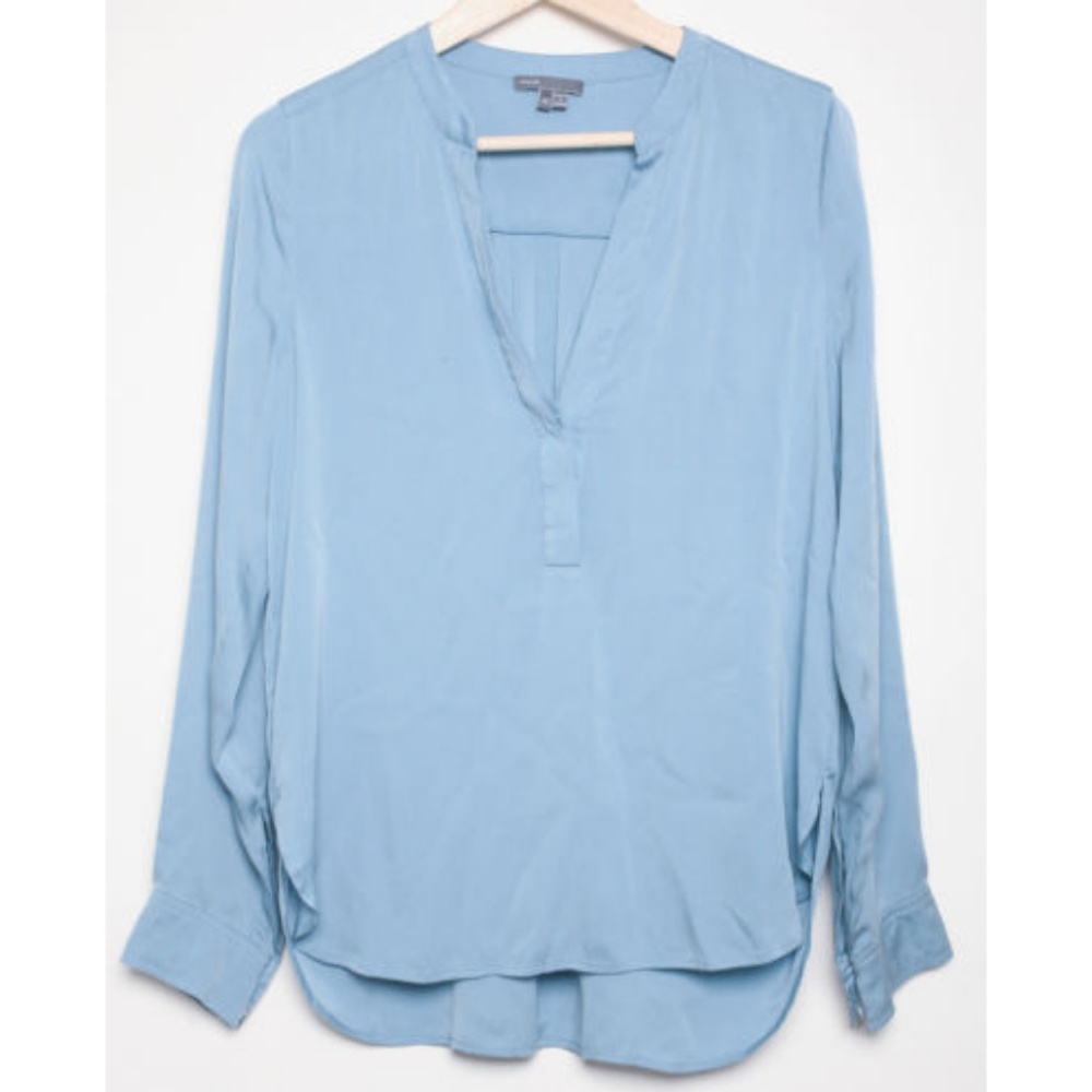VINCE Silk Blend Blouse Stretch Long Sleeve
